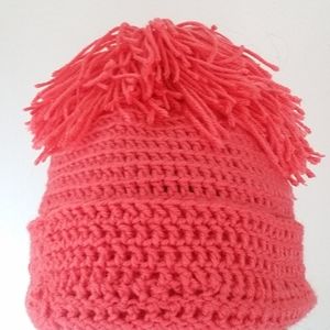Hand Crocheted Salmon Giant Pom Hat Beanie